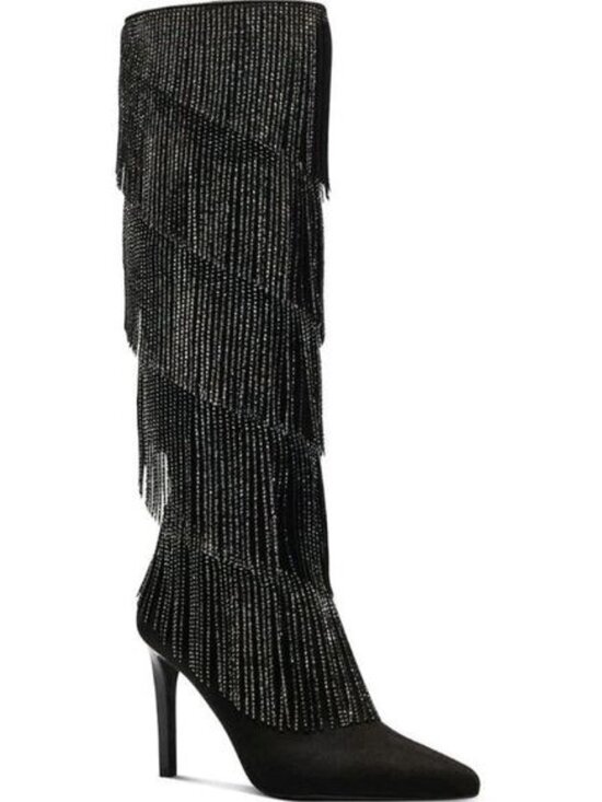 INC International Concepts Shoes - NWOB INC Size 7 Shyn Black Faux Suede Embellished‎ Fringe Western Cowgirl Boots